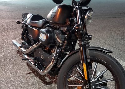 Photo of Harley Sportster freshly wrapped in Dark Satin Basalt vinyl film
